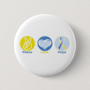 Peace Love Yellow/Blue Hope 6 Cm Round Badge