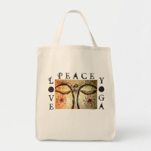Peace Love Yoga Buddha Art Canvas Grocery Tote Bag