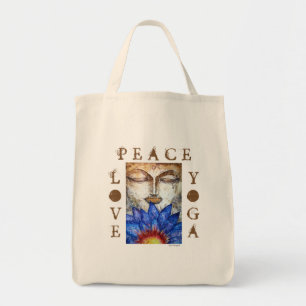 Peace Love Yoga Buddha Watercolor Art Canvas Tote Bag