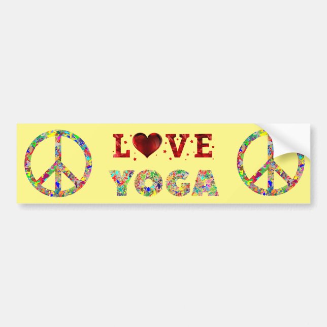 Peace Love Yoga Colourful Spiritual Bumper Sticker (Front)