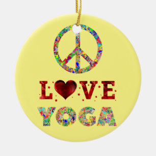 Peace Love Yoga Colourful Spiritual Ceramic Ornament