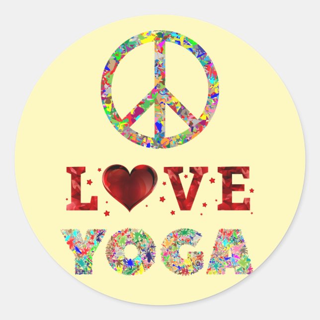 Peace Love Yoga Colourful Spiritual Classic Round Sticker (Front)