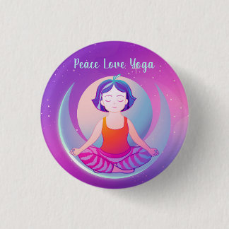 Peace Love Yoga girl meditation in space 3 Cm Round Badge