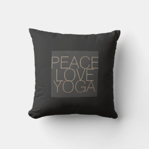 peace love yoga quote pillow on grey