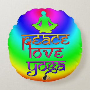 Peace Love Yoga Rainbow Intentions Round Cushion