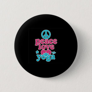Peace Love Yoga Retro Lotus Heart Graphic Art 6 Cm Round Badge