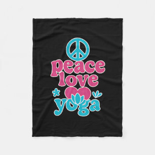 Peace Love Yoga Retro Lotus Heart Graphic Art Fleece Blanket
