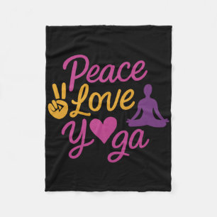 Peace Love Yoga Script Graphic Magenta Gold Fleece Blanket