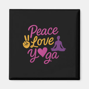 Peace Love Yoga Script Graphic Magenta Gold Magnet