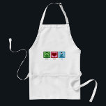 Peace Love Yoga Standard Apron<br><div class="desc">A green peace sign,  red heart,  and a woman in a blue outfit in a yoga pose makes a very cute yoga design.</div>