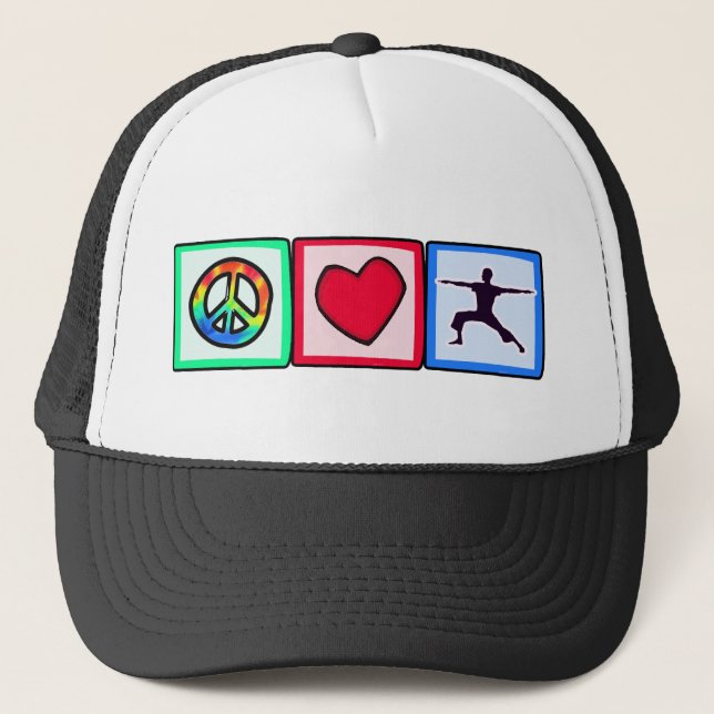 Peace, Love, Yoga Trucker Hat (Front)