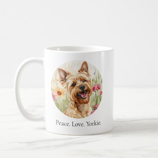 Peace. Love. Yorkie. Watercolor Dog Mug (Left)
