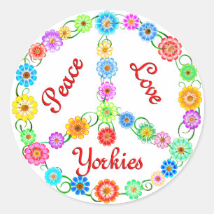 Peace Love Yorkies Classic Round Sticker