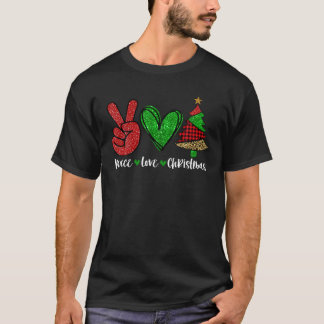 Peace Lover Christmas Plaid Peace Sign Heart Chris T-Shirt