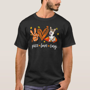 Peace Loves Corgi Autumn Leaves Thanksgiving T-Shirt
