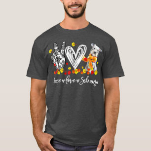 Peace Loves Schnauzer Autumn Leaves Thanksgiving T-Shirt