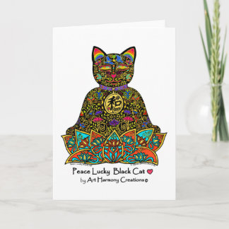 Peace Lucky Black Cat Greeting Card