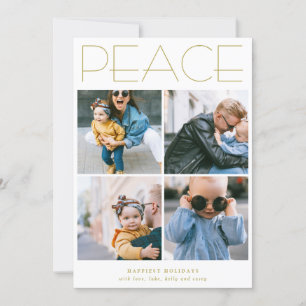 PEACE Minimalist Four Photo Collage Custom Holiday Card