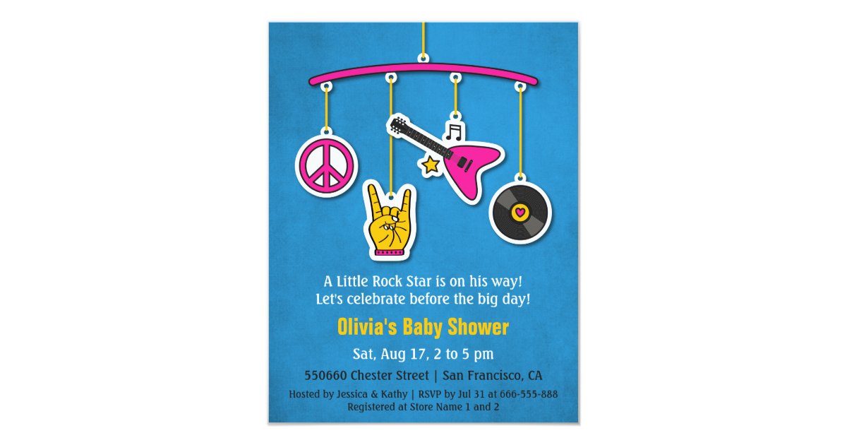 Peace Music Guitar Rock and Roll Baby Shower Invitation ...