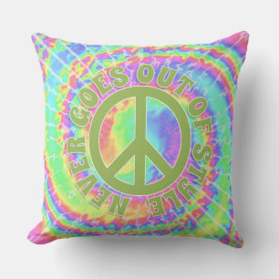 Peace never goes out of style on tie dye cushion
