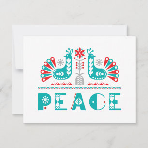 PEACE Nordic Folk Art Inspired Personalised Holiday Card