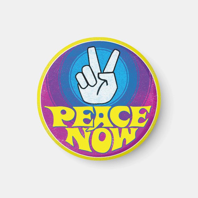 Peace Now Groovy Retro Hippie Style Paz Ahora Magnet (Front)