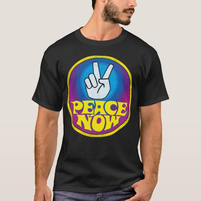 Peace Now Groovy Retro Hippie Style Peacesign T-Shirt (Front)