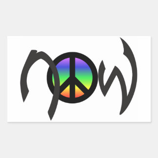Peace Now with Rainbow Rectangular Sticker