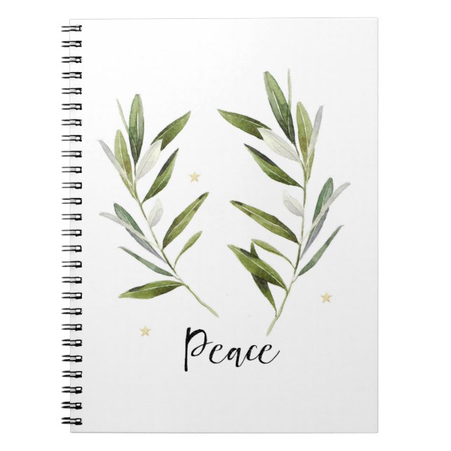 PEACE, olive leaf ,Christmas, Holiday, watercolor, Notebook (Front)