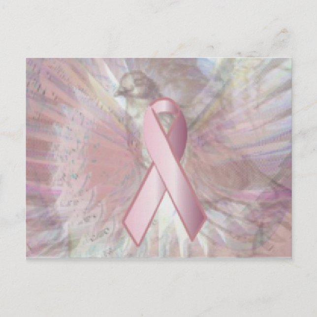 Peace On Angelic Wings Pink Ribbon Post Card (Front)
