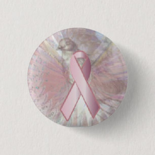 Peace On Angelic Wings Pink RibbonButton-Cust. 3 Cm Round Badge