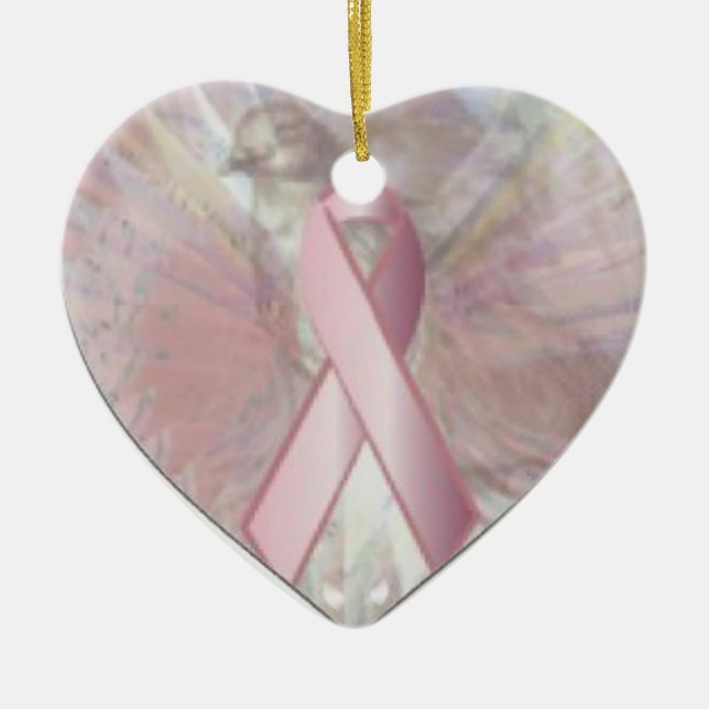 Peace On Angelic Wings Pink RibbonOrnament-Cust. Ceramic Ornament (Front)