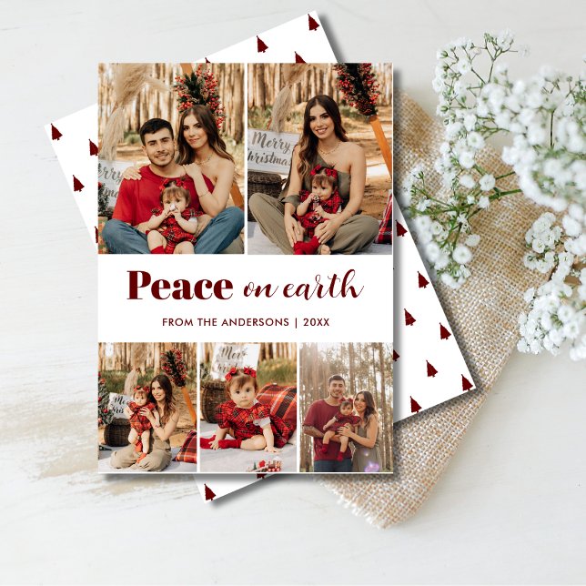 Peace on Earth 5 Family Photo Simple Christmas  Holiday Card (Creator Uploaded)
