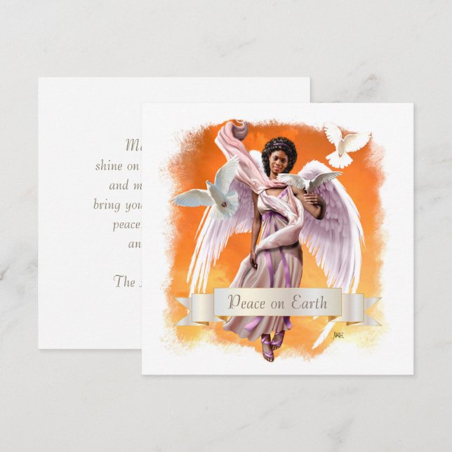 Peace on Earth. Afro Angel Flat Christmas Cards (Front/Back)