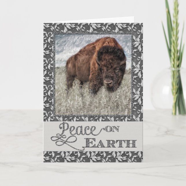 Peace on Earth American Buffalo Bison Holiday Card (Front)