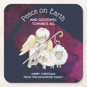 Peace on Earth and Goodwill Towards All Shepherd Square Paper Coaster