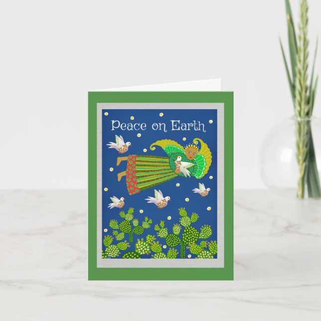 Peace on Earth Angel and Doves Greeting Card (Front)