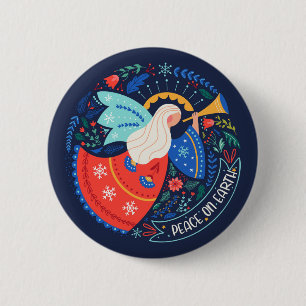 Peace on Earth Angel Design 6 Cm Round Badge