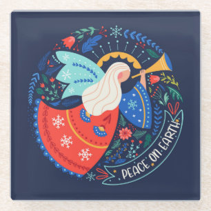 Peace on Earth Angel Design Glass Coaster