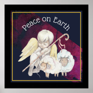 Peace on Earth Angel Shepherd & Lambs Poster