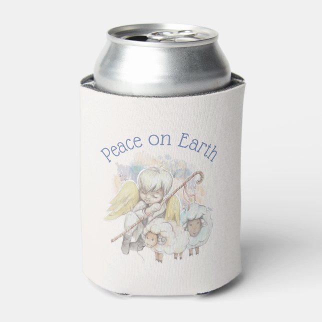 Peace on Earth Angel Shepherd with Lambs Can Cooler (Can Front)