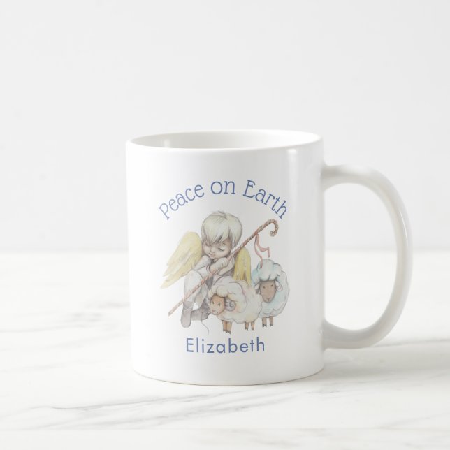 Peace on Earth Angel Shepherd with Lambs Coffee Mug (Right)