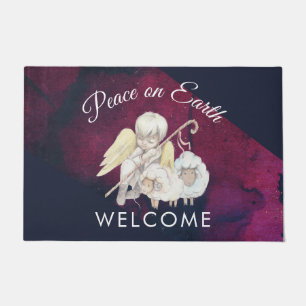 Peace on Earth Angel Shepherd with Lambs Doormat