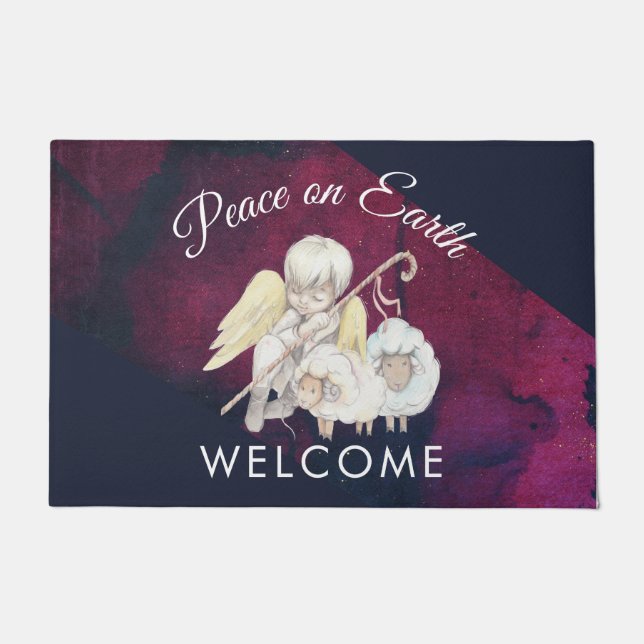 Peace on Earth Angel Shepherd with Lambs Doormat (Front)