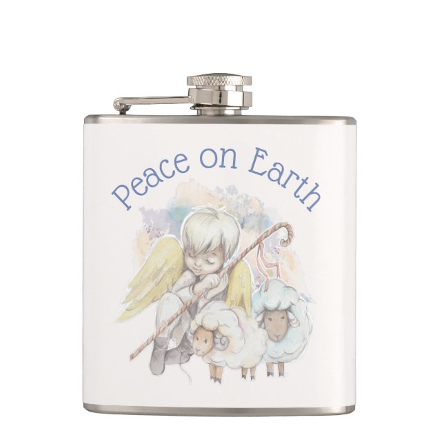 Peace on Earth Angel Shepherd with Lambs Hip Flask (Front)