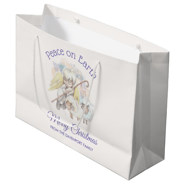 Peace on Earth Angel Shepherd with Lambs Large Gift Bag (Front Angled)