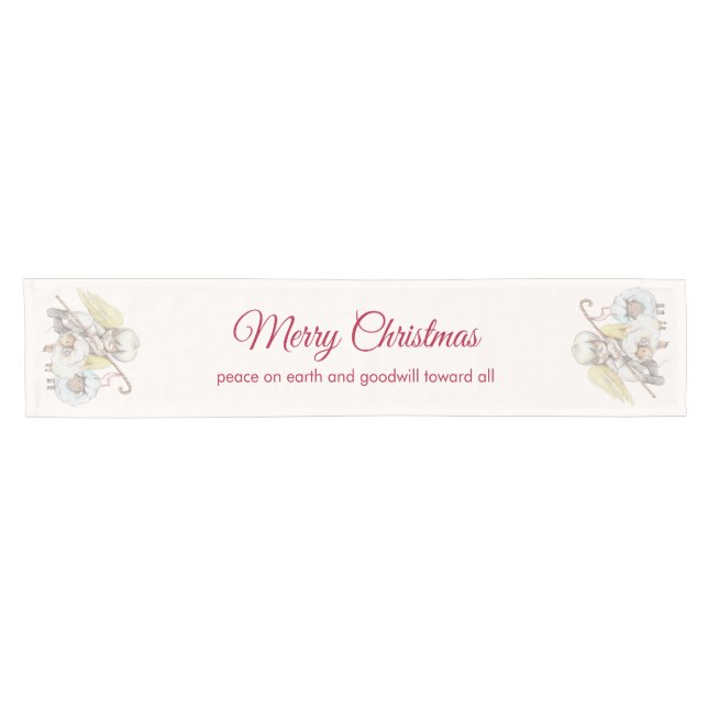 Peace on Earth Angel Shepherd with Lambs Short Table Runner (Horizontal)