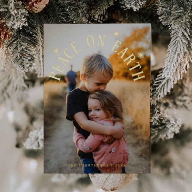 Peace On Earth Arch Family Christmas Photo Foil Holiday Card (Creator Uploaded)