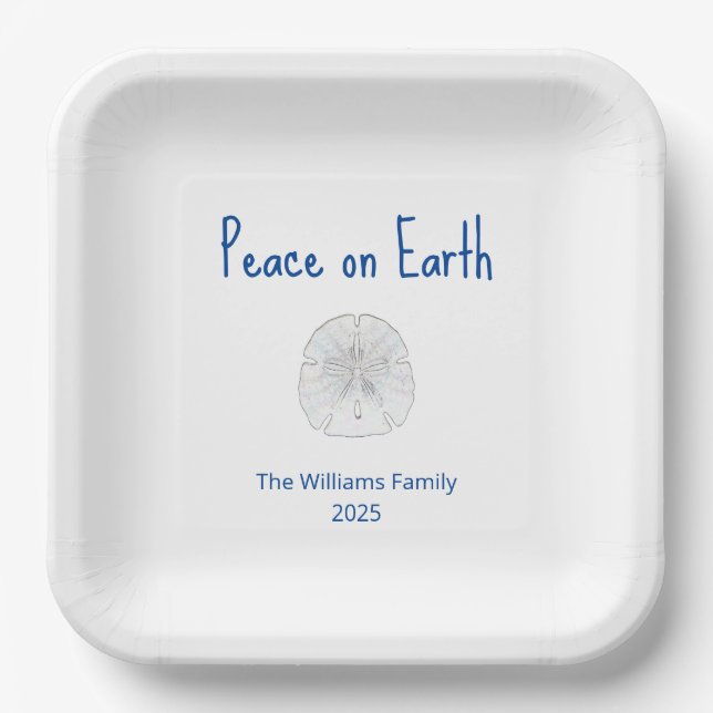 Peace on Earth Beach Sand Dollar Christmas Party  Paper Plate (Front)
