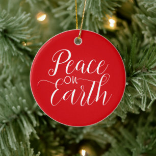 Peace on Earth Bible Verse Red and White Christmas Ceramic Ornament